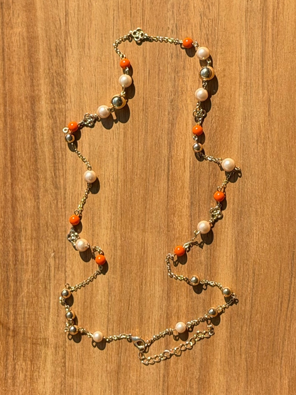Talbots Gold-Tone Necklace with Orange and Pearl Beads